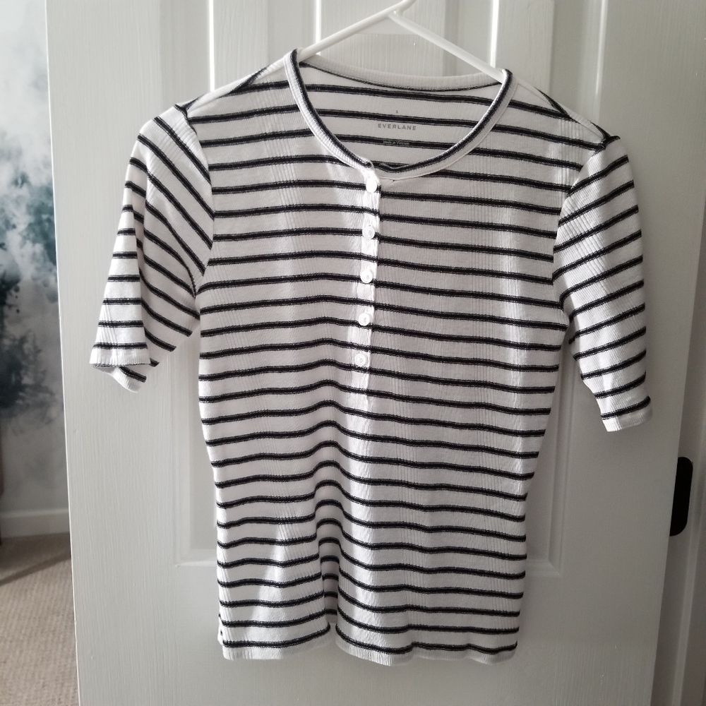 ✅ Everlane The Vintage Rib Henley, Bone/Black (S)